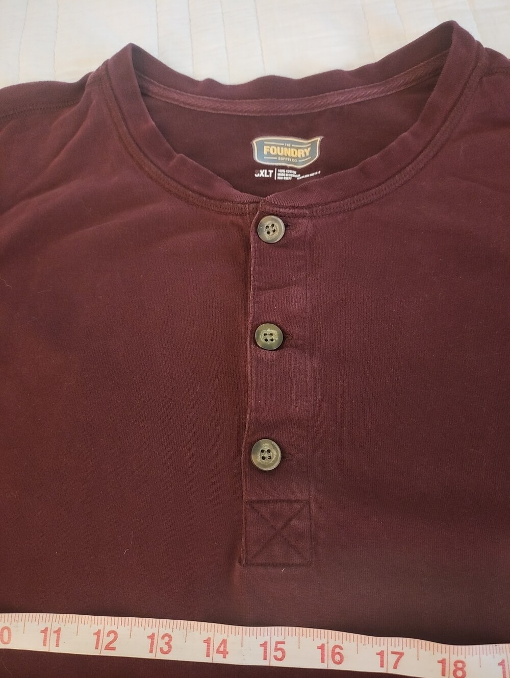 The Foundry Supply Co Men’s 3XLT Big & Tall Henley Long Sleeve Burgundy Cotton